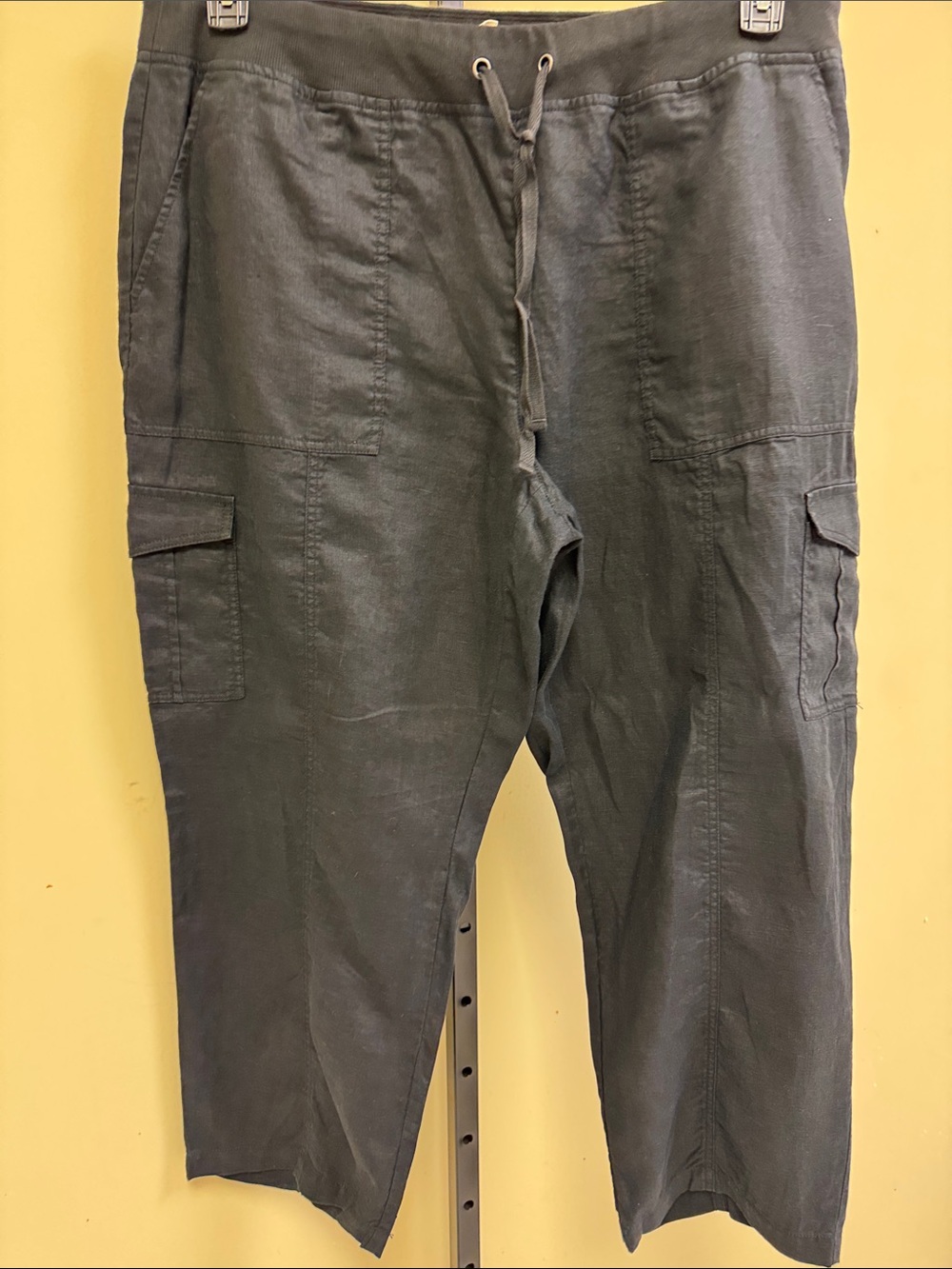 Eileen Fisher Black Wide-Leg Cargo Linen Blend Pants